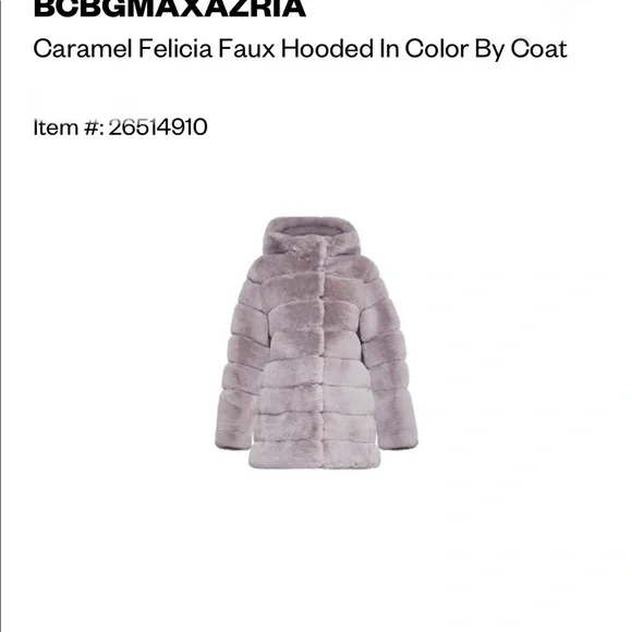 BCBG Felicia Faux Fur Hooded Coat SUPER SOFT Shiny, Caramel, Tan